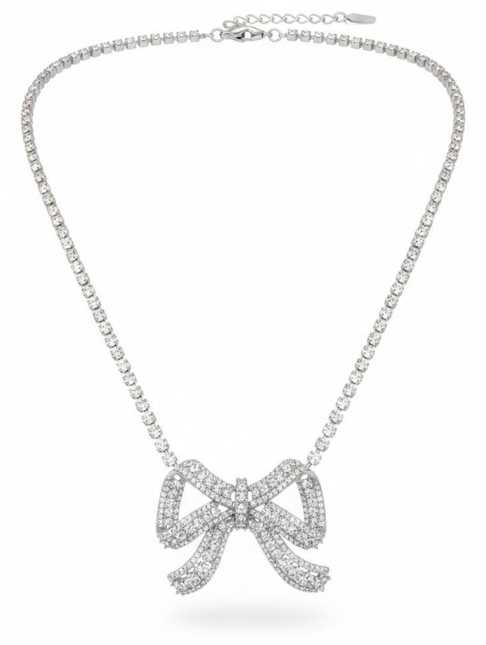 🩶▪️ Camila Coelho▪️ Beautiful Cubic Zirconia Silver Bow Pendant 16 In Necklace